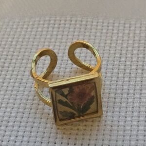 Gold Flower In Resin Adjustable Ring